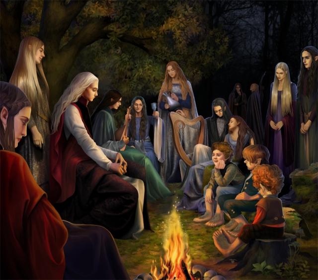 'Gildor, Sam, Pippin, Frodo, and the Elves' by Olga G